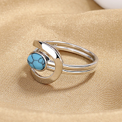 Овальные латунные кольца с синтетической бирюзой&nbsp;FS-WG5DC9A-01