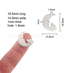 304ステンレスペンダント  猫とムーン  ステンレス鋼色  18.5x14.5x1mm  穴：1.6mm&nbsp;STAS-CJC0001-06P