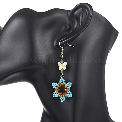 Серьги-подвески из стеклянных бусинок и бусин.&nbsp;EJEW-MZ00691