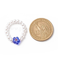 プラスチック製イミテーション パール & ミッレフィオーリ ガラス ビーズ フィンガー リング ブレスレット ネックレス  女性のためのジュエリーセット  ブルー  16.14インチ（41cm）  7-1/4インチ（18.5cm）  usサイズ7 3/4(17.9mm)&nbsp;SJEW-JS01239