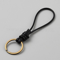 レザーキーホルダー  鉄のリング付き  ブラック  132mm&nbsp;KEYC-WH20008-07A