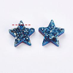 電気メッキ天然石ドゥルージー瑪瑙ビーズ  染め  スター  ブルーメッキ  12~13x12~13x5~6mm  穴：2mm&nbsp;G-E400-02-B01