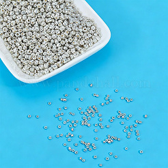 ガラスシードビーズ50g  メタリックカラースタイル  ラウンド  銀  8/0  3mm  穴：1mm&nbsp;SEED-PA0001-36B-01