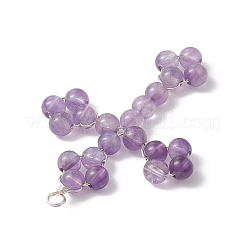 天然アメジスト銅線巻きペンダント  宗教クロスチャーム  銀色のメッキ  46x32x4mm  穴：3mm&nbsp;PALLOY-TA00146-04
