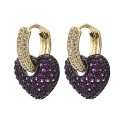 Orecchini a cerchio huggie pendenti con micro pavé di zirconi in ottone&nbsp;KK-R137-017C-NF