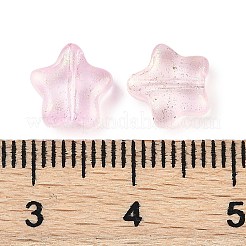 透明スプレー塗装の艶消しガラスビーズ  グリッターパウダー付き  スター  パールピンク  8x8x4mm  穴：1mm&nbsp;GLAA-NH0003-01C