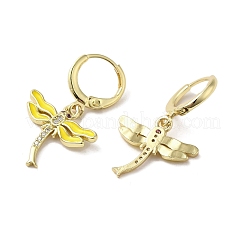 Серьги-подвески из латуни со стрекозой EJEW-L268-011G-04