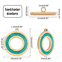 6セット6色304ステンレススチールマンテル  エナメル  リング  ミックスカラー  リング：22x20x2mm  穴：1.5mm  バー：21x7x3mm  穴：2mm  1セット/カラー&nbsp;STAS-DC0003-83