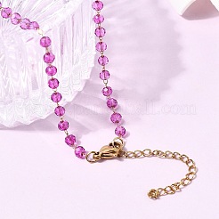 Ожерелье ручной работы из нержавеющей стали 304 с гранеными стеклянными бусинами-ронделями и камнями-талисманами для женщин.&nbsp;NJEW-G195-01G-08