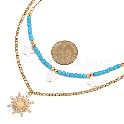 Подвеска в виде солнца из натуральной пресноводной ракушки и сплава стекла NJEW-JN05469-02