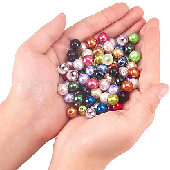 Круглые бусины из экологически чистого окрашенного стекла с жемчугом HY-PH0011-01-10mm