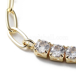 Браслеты-цепочки со стразами и скрепками из латуни с микропаве и фианитами&nbsp;BJEW-C052-04G-01