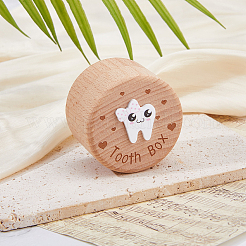 Круглые печатные деревянные футляры для хранения детских зубов с крышками&nbsp;CON-WH0099-75A