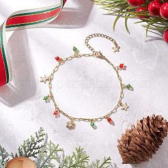 Рождественские браслеты на ногу из латуни с подвесками в виде снежинки AJEW-AN00753
