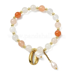 Stretch-Armbänder aus natürlicher goldener Seidenjade mit runden Perlen&nbsp;BJEW-JB14145-03