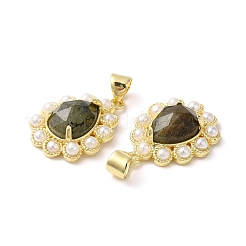 Подвеска-капля из натурального смешанного драгоценного камня с ионным покрытием (IP) и пластиковыми бусинами из жемчуга G-E599-01G