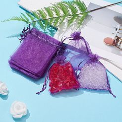 ドローストリング付きオーガンジーギフトバッグ  結婚披露宴クリスマスの好意ギフトバッグ  ポプリ用オーガンジーポーチ  青紫色  12x9cm&nbsp;X-OP-R016-9x12cm-20