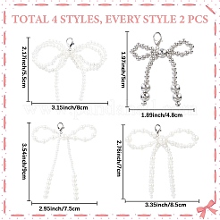 4 пара 4 стилей пластиковых подвесок-бантов для обуви с имитацией жемчуга&nbsp;DIY-CP0012-08