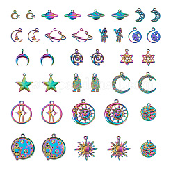 38個19スタイルの合金チャーム  惑星と双角/三日月と太陽  虹色  12~36x10.5~25.5x1~3mm  穴：1.4~3.5mm  2個/スタイル&nbsp;FIND-KS0001-24