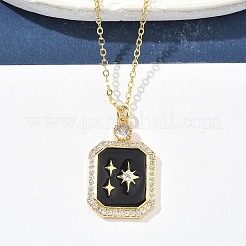 Colliers à pendentif rectangulaire en laiton micro pavé de zircone cubique transparente émaillée pour femmes&nbsp;NJEW-S449-03B-G