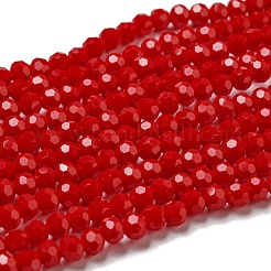 不透明ガラスビーズスタンド  ファセット（32ファセット）  ラウンド  レッド  4mm  穴：0.7mm  約87~93個/連  32~33cm&nbsp;X-EGLA-A035-P4mm-D16