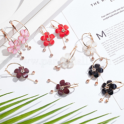 5 пара двухцветных акриловых сережек-колец в форме цветка с кисточкой из стразов&nbsp;EJEW-AN0003-70