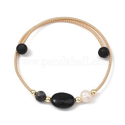 Brazaletes redondos y ovalados con cuentas de turmalina negra natural&nbsp;BJEW-JB14079