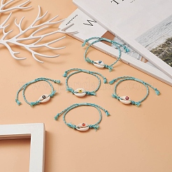 Браслет из плетеных бусин из натуральной раковины каури с нейлоновым и хлопковым шнуром для женщин BJEW-JB09140