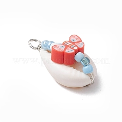 Подвески из натуральной ракушки каури и полимерной глины ручной работы&nbsp;PALLOY-JF03818-02