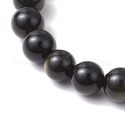 Браслеты из натурального золотистого обсидиана с круглыми бусинами для мужчин и женщин&nbsp;BJEW-JB11783-01