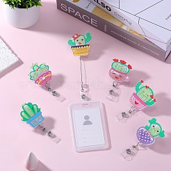 ラインストーン流砂効果アクリル & ABS プラスチックバッジリール  格納式バッジホルダー  パールピンク  98mm  サボテン：49.5x48mm&nbsp;AJEW-SZ0002-48F