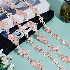 ジュエリー作り用の2ヤードのレーストリムポリエステル糸  花の形  服飾材料  ピンク  1-1/2インチ（38mm）&nbsp;AJEW-GF0004-78