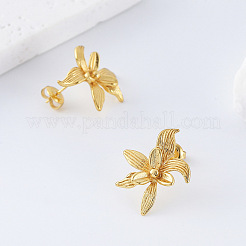 女性用304ステンレススチールスタッドピアス  花  ゴールドカラー  24x18mm&nbsp;DB8476