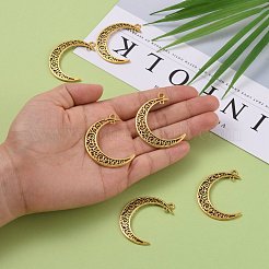 Подвески в тибетском стиле из сплава с полой луной и 2 звеном&nbsp;X-TIBEP-5312-AG-LF