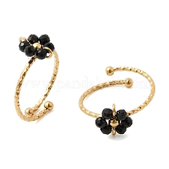 Manchette ajustable en acier inoxydable 304 et onyx noir naturel&nbsp;RJEW-P187-01G-06