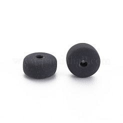 手作り樹脂粘土ビーズ連売り  ジュエリー工芸用品のDIY用  フラットラウンド  ブラック  6~7x3mm  穴：1.5mm  約113~116個/連  15.55インチ〜16.14インチ（39.5~41cm）&nbsp;CLAY-N008-121