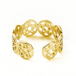 Ионное покрытие(ip) 304 нержавеющая сталь звезда Давида открытое кольцо-манжета для женщин&nbsp;RJEW-C053-01G