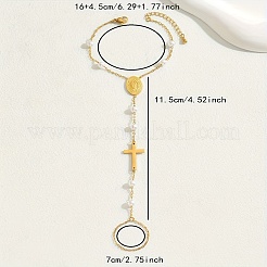 Браслеты из пластиковых звеньев с перстнями из нержавеющей стали 201 с жемчугом и крестом для женщин FB9386