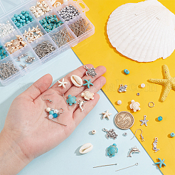 Набор для самостоятельного изготовления подвесных сережек из синтетических бирюзовых бусин&nbsp;DIY-PH0022-46