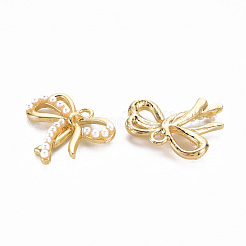 ラックメッキ合金ペンダント  アブソリュートプラスチック模造パールビーズ  蝶結び  ライトゴールド  21x22.5x4mm  穴：2mm&nbsp;PALLOY-Q433-017-RS