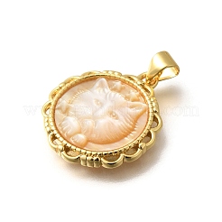 Латунный паве натуральный желтый ракушка резные концы кошки&nbsp;KK-Z091-08G-01