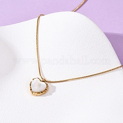 Женские ожерелья в форме круглой змеи из нержавеющей стали 304 и белой ракушки с подвеской в виде сердца&nbsp;NJEW-K255-39G