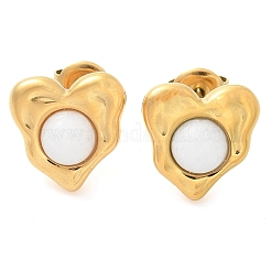 Серьги-гвоздики в форме сердца из натурального белого нефрита и ионного покрытия (IP) из нержавеющей стали 304 EJEW-A118-04G-04
