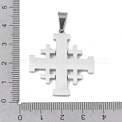 304ステンレスペンダント  主の祈りのチャームが付いたエルサレム十字架  ステンレス鋼色  34.5x31.5x2.5mm  穴：7x4mm&nbsp;STAS-C170-08C-P