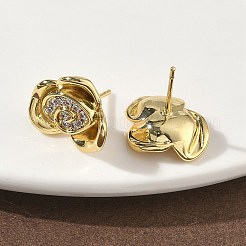 Pendientes de botón con micropavé de circonitas cúbicas y flor de rosa de latón&nbsp;EJEW-G452-08G-02