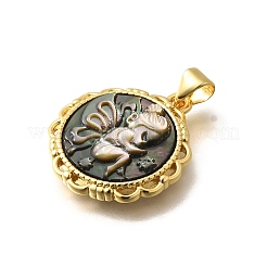 Pendentifs en laiton sculptés en coquillage naturel&nbsp;KK-Z091-07G-01