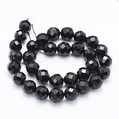 ナチュラルブラックオニキスビーズ連売り  染め＆加熱  ラウンド  多面カット  12mm  穴：1mm  約33個/連  15.35インチ（39cm）&nbsp;G-E469-07-12mm