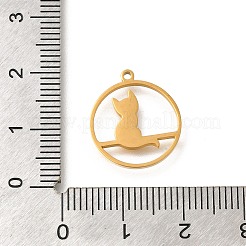 304ステンレスペンダント  レーザー切断  猫のチャームが付いたリング  18KGP本金メッキ  17.5x15.5x1mm  穴：1.2mm&nbsp;STAS-S144-04A