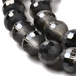 電気メッキガラスビーズセット  半分メッキ  つや消しとファセット(96面)  ラウンド  ブラック  9.5~10x9~9.5mm  穴：1.8mm  約69~70個/連  24.57''（62.4~63.1センチメートル）&nbsp;EGLA-Z001-03A-HP02