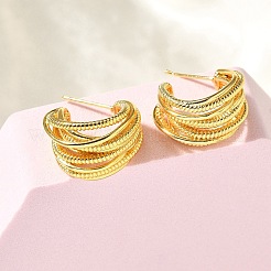 Многослойные серьги-гвоздики из латуни в форме буквы С EJEW-R018-03G